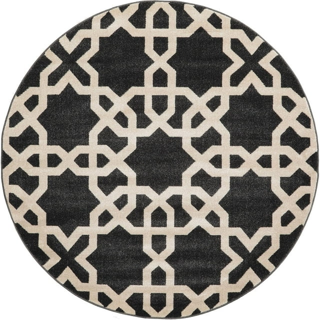 Unique Loom Trellis Round Geometric Modern Area Rugs, Black