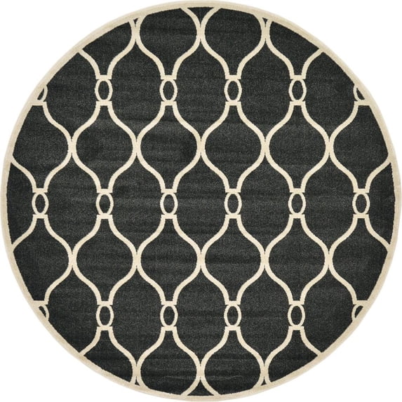Unique Loom Trellis Round Geometric Modern Area Rugs, Black