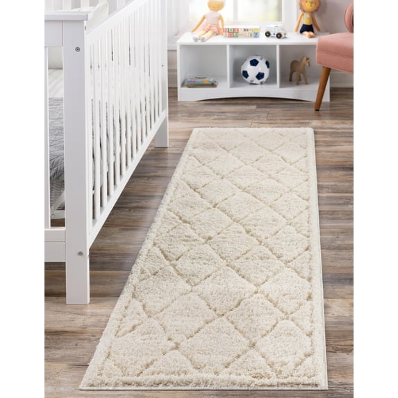 Unique Loom Trellis Shag Collection Area Rug - Diamond (2' 7" x 10' Runner Ivory)