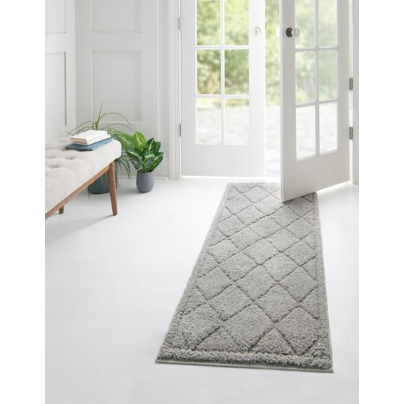 Unique Loom Trellis Shag Collection Area Rug - Diamond (2' x 6' 9" Runner Gray)
