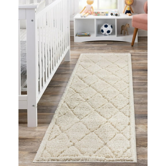 Unique Loom Trellis Shag Collection Area Rug - Diamond (2' x 6' 9" Runner Ivory)