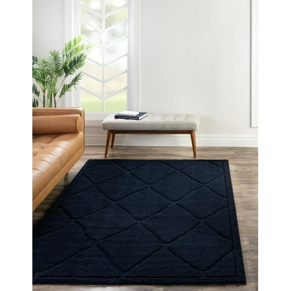 Unique Loom Trellis Shag Collection Area Rug - Diamond (4' 1" x 6' 1" Rectangle Navy Blue)