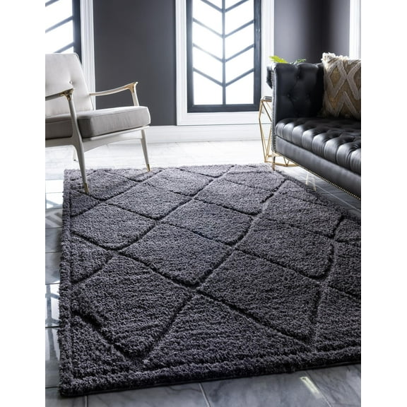 Unique Loom Trellis Shag Collection Area Rug - Diamond (5' 1" x 8' Rectangle Dark Gray)