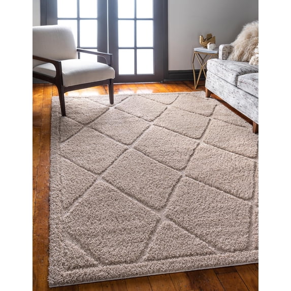 Unique Loom Trellis Shag Collection Area Rug - Diamond (5' x 8' Rectangle Beige)