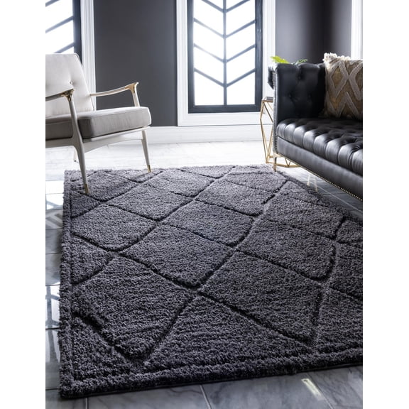 Unique Loom Trellis Shag Collection Area Rug - Diamond (9' x 12' 2" Rectangle Dark Gray)