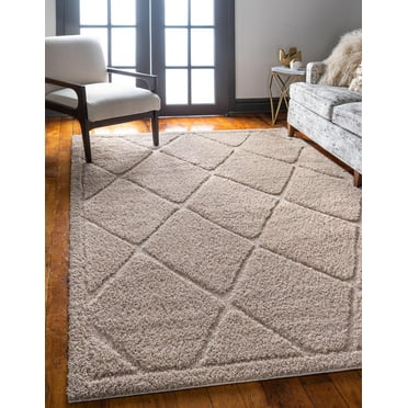 Unique Loom Trellis Shag Collection Area Rug - Diamond (9' x 12' Rectangle Beige)