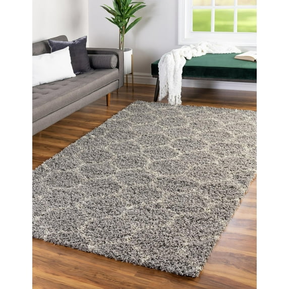 Unique Loom Trellis Shag Collection Area Rug - Ruby (10' 8" x 14' Rectangle Gray/Ivory)
