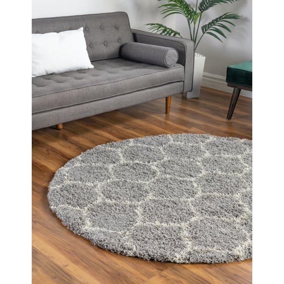 Unique Loom Trellis Shag Collection Area Rug - Ruby (10' Round Gray/Ivory)