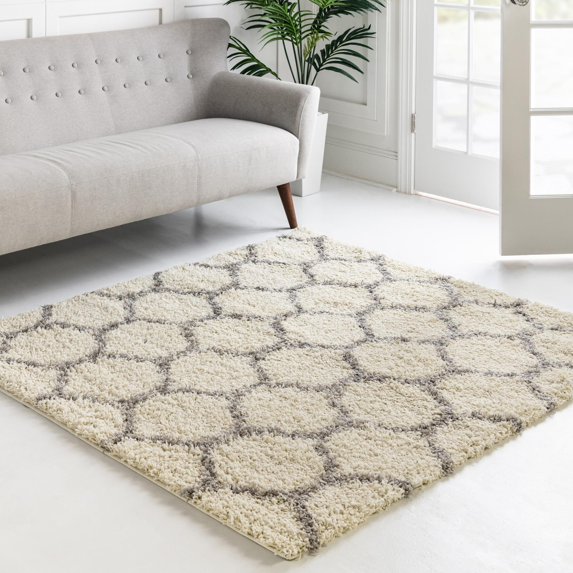 Unique Loom Trellis Shag Collection Area Rug - Ruby (10' Square Ivory/Gray)