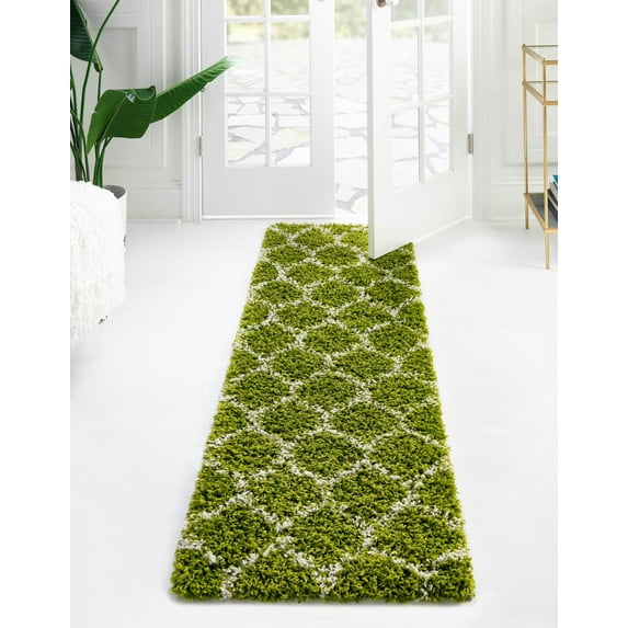 Unique Loom Trellis Shag Collection Area Rug - Ruby (2' 7" x 10' Runner Green/Ivory)