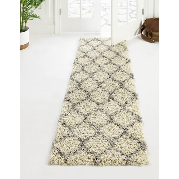 Unique Loom Trellis Shag Collection Area Rug - Ruby (2' 7" x 10' Runner Ivory/Gray)