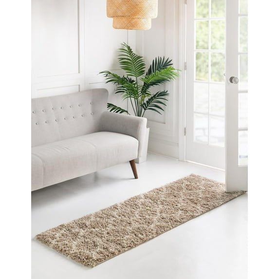 Unique Loom Trellis Shag Collection Area Rug - Ruby (2' 7" x 10' Runner Light Brown/Ivory)