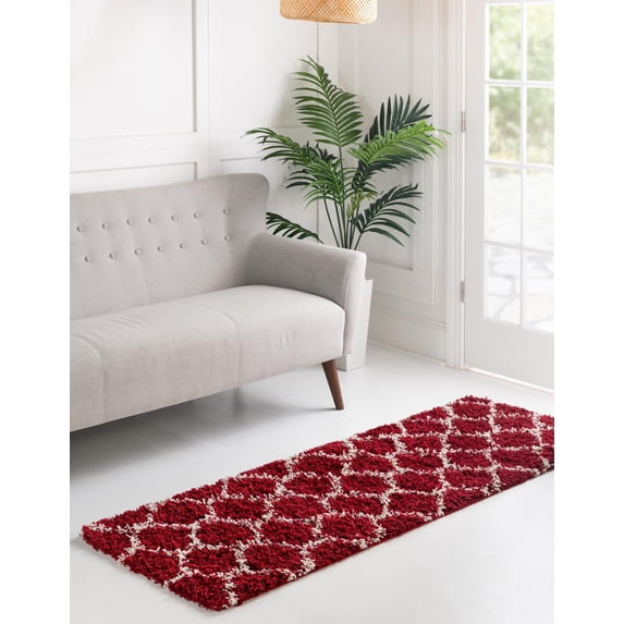 Unique Loom Trellis Shag Collection Area Rug - Ruby (2' 7" x 12' Runner Burgundy Red/Ivory)