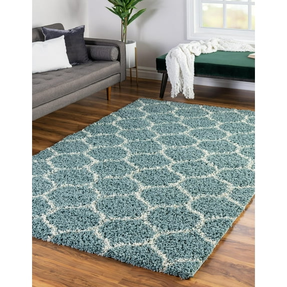 Unique Loom Trellis Shag Collection Area Rug - Ruby (2' x 3' Rectangle Light Blue/Ivory)
