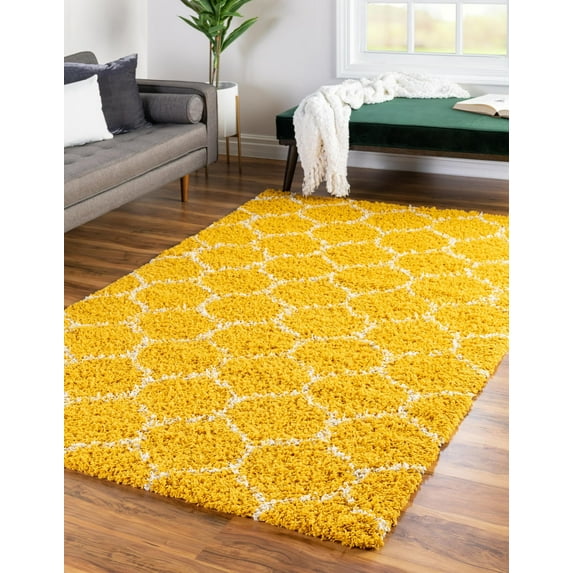 Unique Loom Trellis Shag Collection Area Rug - Ruby (2' x 3' Rectangle Yellow/Ivory)