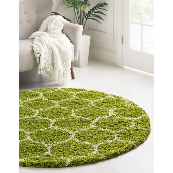 Unique Loom Trellis Shag Collection Area Rug - Ruby (3' 3" Round Green/Ivory)