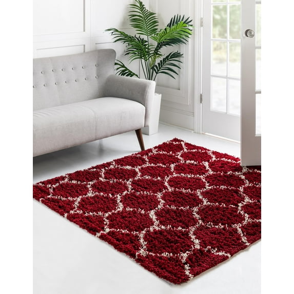 Unique Loom Trellis Shag Collection Area Rug - Ruby (3' 3" Square Burgundy Red/Ivory)