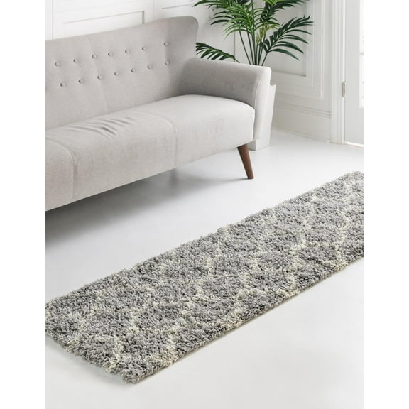 Unique Loom Trellis Shag Collection Area Rug - Ruby (3' 3" x 16' 5" Runner Gray/Ivory)