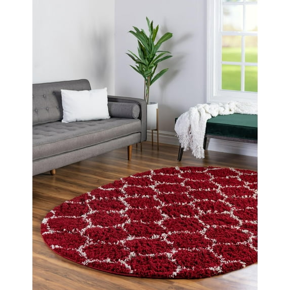 Unique Loom Trellis Shag Collection Area Rug - Ruby (4' x 6' Oval Burgundy Red/Ivory)