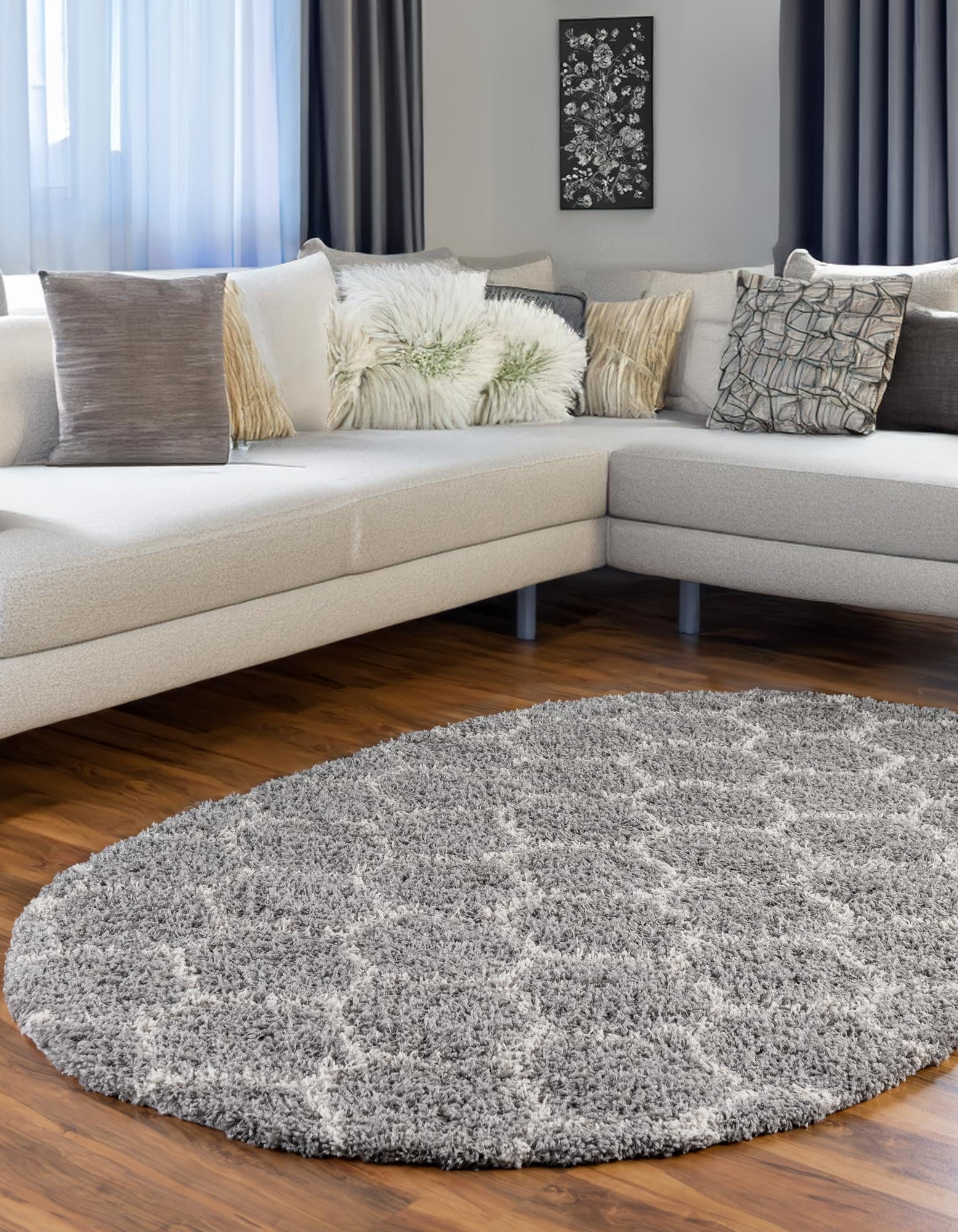 Gray Oval 4' x 6' Trellis Shag Synthetic Area Rug