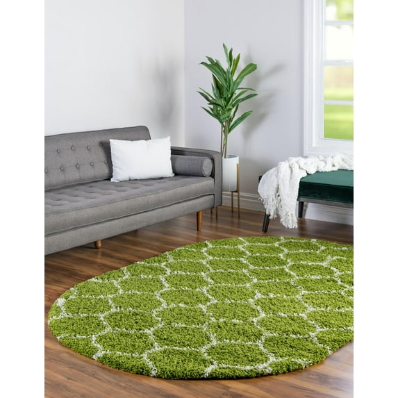 Unique Loom Trellis Shag Collection Area Rug - Ruby (4' x 6' Oval Green/Ivory)