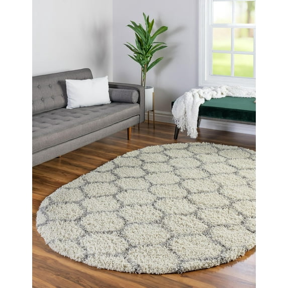 Unique Loom Trellis Shag Collection Area Rug - Ruby (4' x 6' Oval Ivory/Gray)