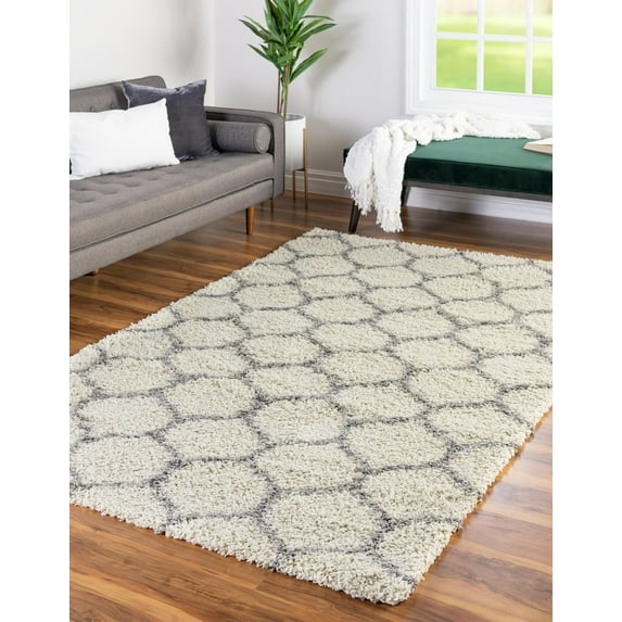 Unique Loom Trellis Shag Collection Area Rug - Ruby (4' x 6' Rectangle Ivory/Gray)