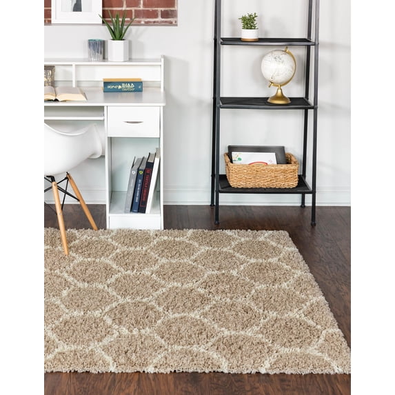 Unique Loom Trellis Shag Collection Area Rug - Ruby (4' x 6' Rectangle Light Brown/Ivory)