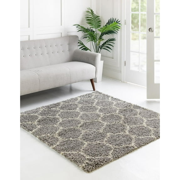 Unique Loom Trellis Shag Collection Area Rug - Ruby (5' 3" Square Gray/Ivory)