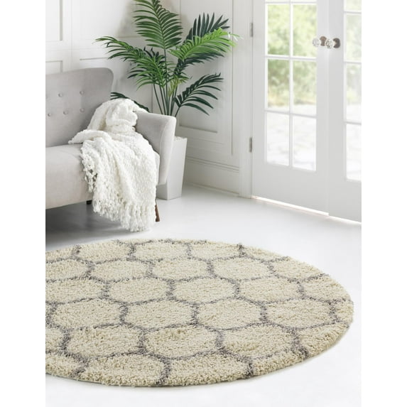 Unique Loom Trellis Shag Collection Area Rug - Ruby (6' Round Ivory/Gray)