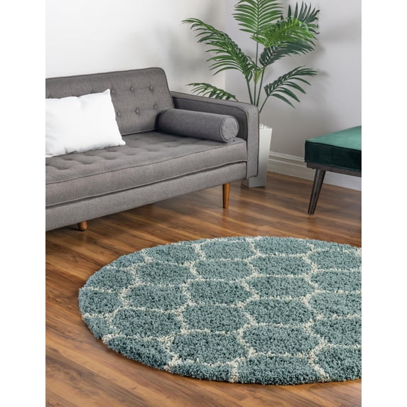 Unique Loom Trellis Shag Collection Area Rug - Ruby (6' Round Light Blue/Ivory)