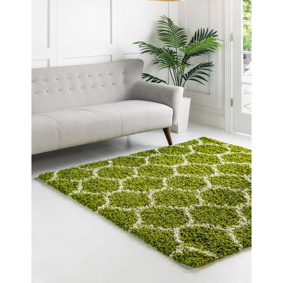 Unique Loom Trellis Shag Collection Area Rug - Ruby (7' 10" Square Green/Ivory)