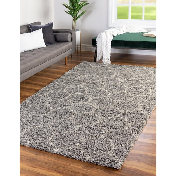 Unique Loom Trellis Shag Collection Area Rug - Ruby (7' 10" x 10' Rectangle Gray/Ivory)