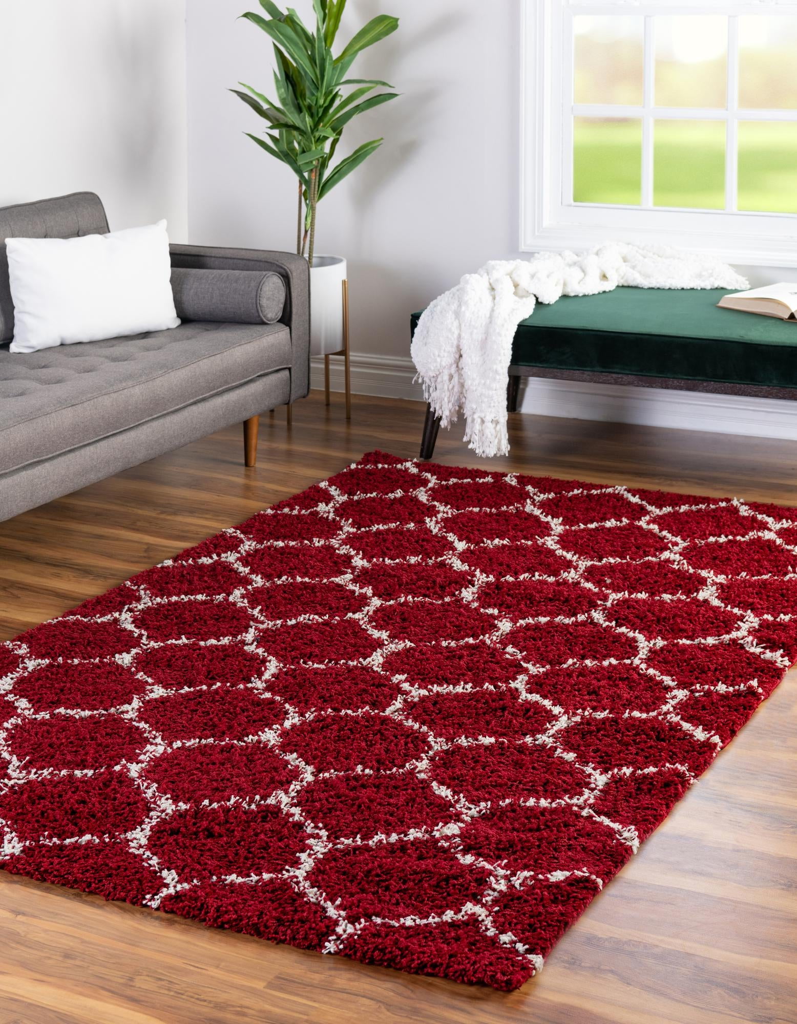 Unique Loom Trellis Shag Collection Area Rug - Ruby (9' x 12' Rectangle ...