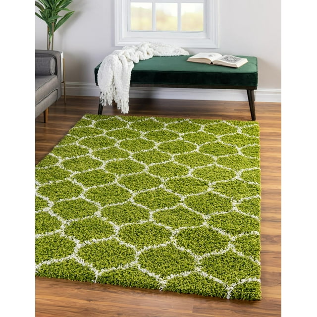 Unique Loom Trellis Shag Collection Area Rug - Ruby (9' x 12' Rectangle Green/Ivory)