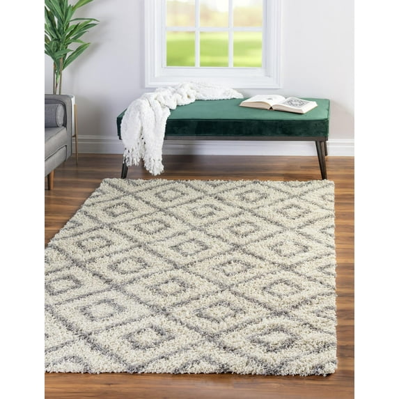 Unique Loom Trellis Shag Collection Area Rug - Ruth (10' 8" x 14' Rectangle Ivory/Gray)