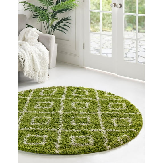 Unique Loom Trellis Shag Collection Area Rug - Ruth (10' Round Green/Ivory)