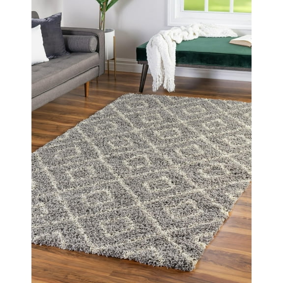 Unique Loom Trellis Shag Collection Area Rug - Ruth (10' x 13' Rectangle Gray/Ivory)