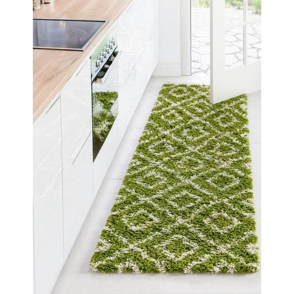 Unique Loom Trellis Shag Collection Area Rug - Ruth (2' x 6' Runner Green/Ivory)