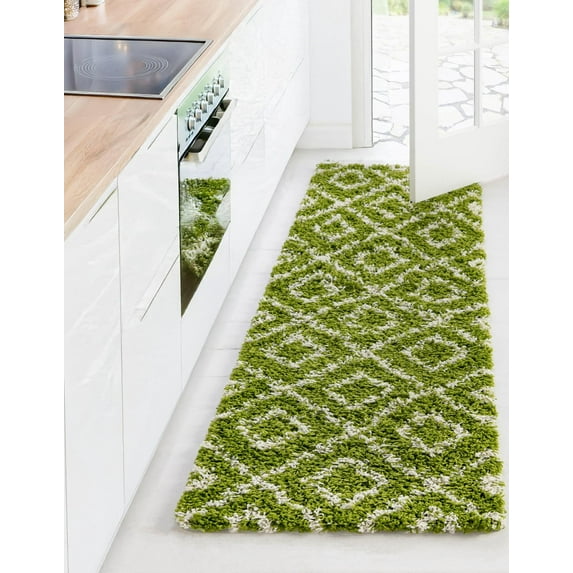 Unique Loom Trellis Shag Collection Area Rug - Ruth (2' x 8' Runner Green/Ivory)