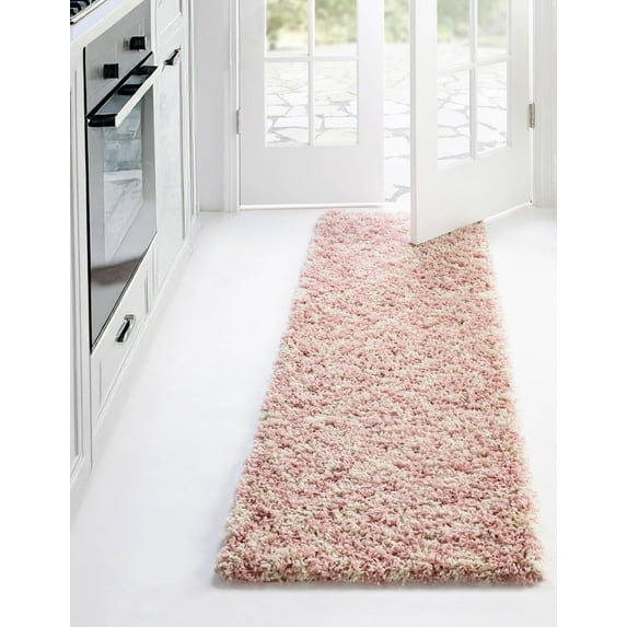 Unique Loom Trellis Shag Collection Area Rug - Ruth (3' 3" x 16' 5" Runner Light Pink/Ivory)