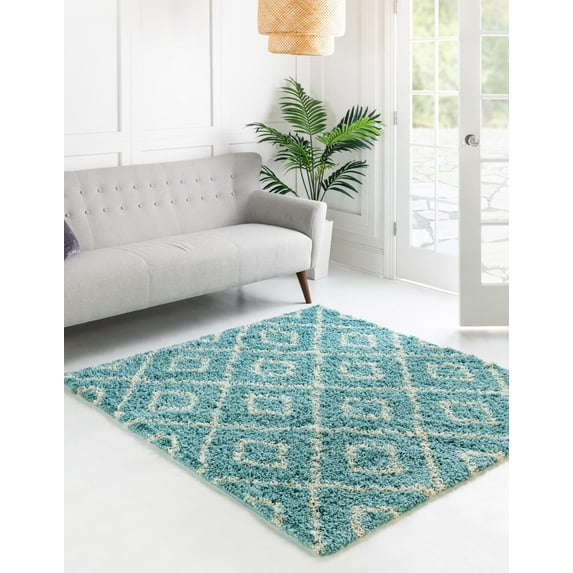 Unique Loom Trellis Shag Collection Area Rug - Ruth (4' Square Aqua/Ivory)