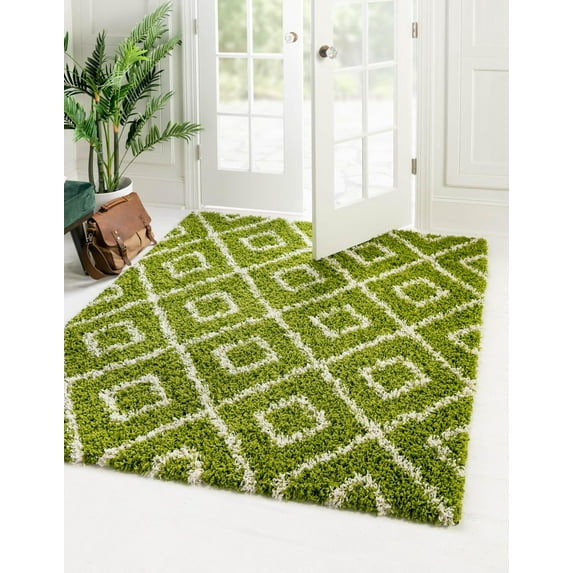 Unique Loom Trellis Shag Collection Area Rug - Ruth (4' Square Green/Ivory)