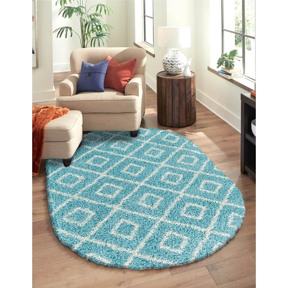 Unique Loom Trellis Shag Collection Area Rug - Ruth (4' x 6' Oval Aqua/Ivory)