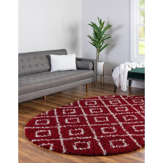 Unique Loom Trellis Shag Collection Area Rug - Ruth (4' x 6' Oval Burgundy Red/Ivory)
