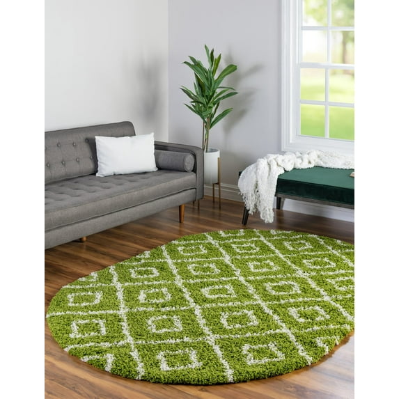 Unique Loom Trellis Shag Collection Area Rug - Ruth (4' x 6' Oval Green/Ivory)