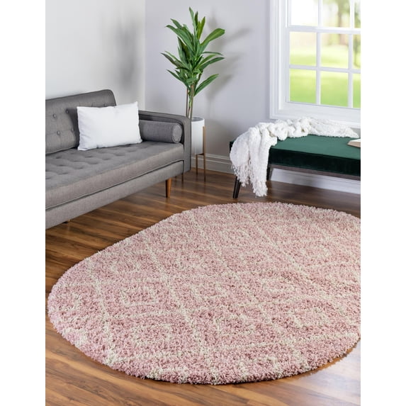Unique Loom Trellis Shag Collection Area Rug - Ruth (4' x 6' Oval Light Pink/Ivory)