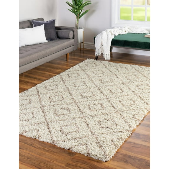 Unique Loom Trellis Shag Collection Area Rug - Ruth (4' x 6' Rectangle Beige/Light Brown)