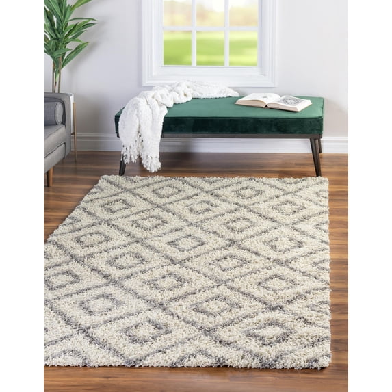 Unique Loom Trellis Shag Collection Area Rug - Ruth (4' x 6' Rectangle Ivory/Gray)