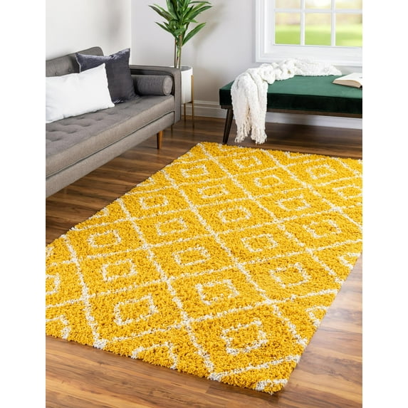 Unique Loom Trellis Shag Collection Area Rug - Ruth (4' x 6' Rectangle Yellow/Ivory)
